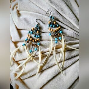 Bohemian Feather Earrings with Beads